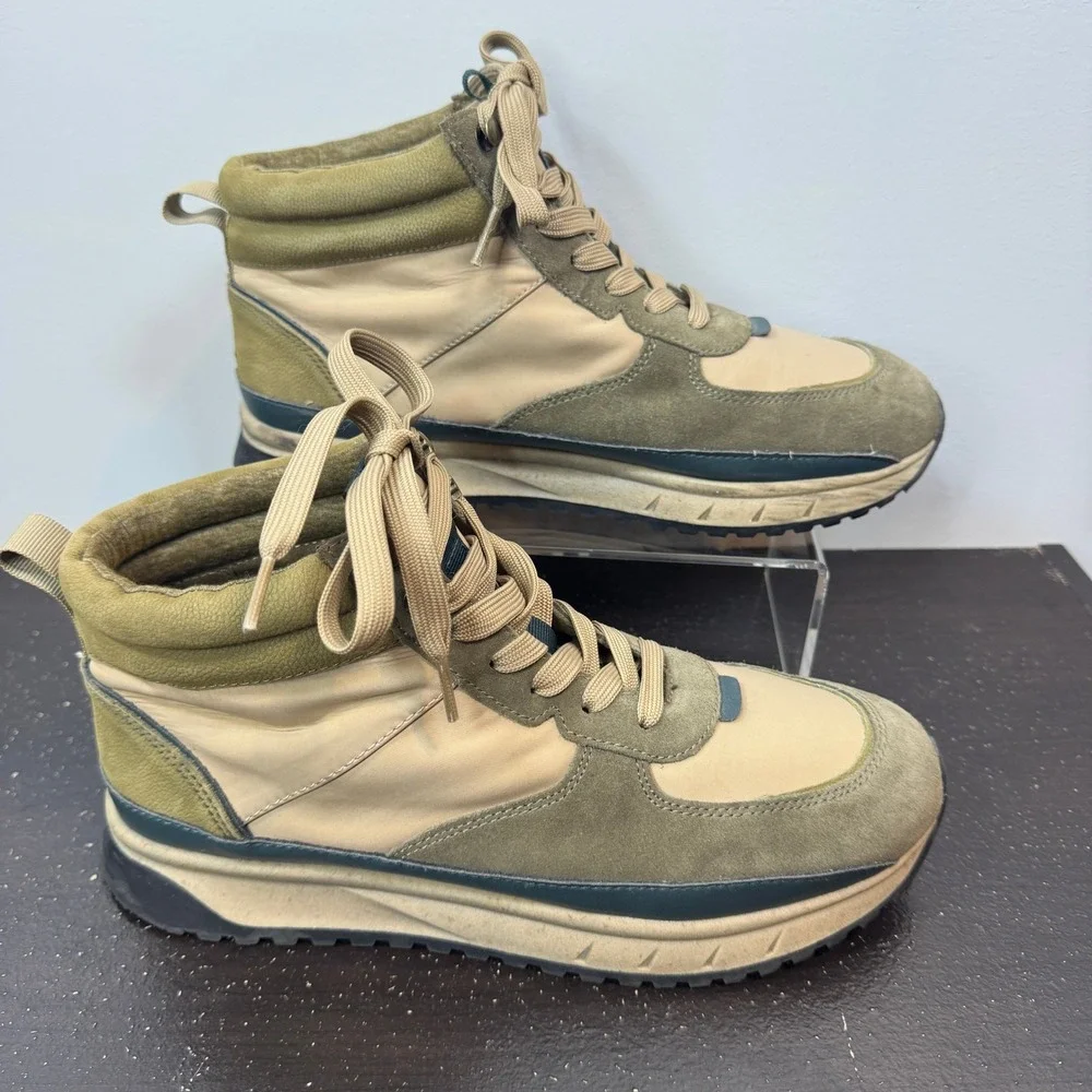 Madewell MWL Court High Top Sneakers Womens 9.5 Olive Green Tan Suede‎ Nylon